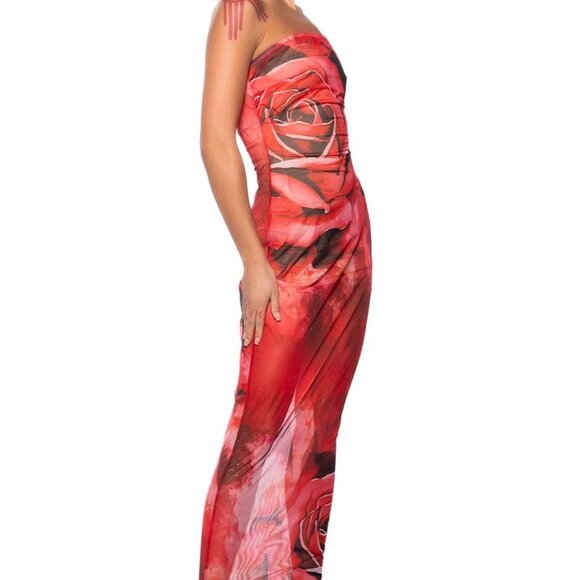 Xena Red Rose Mesh Maxi Coverup Dress Plus Size M - Picture 5 of 6